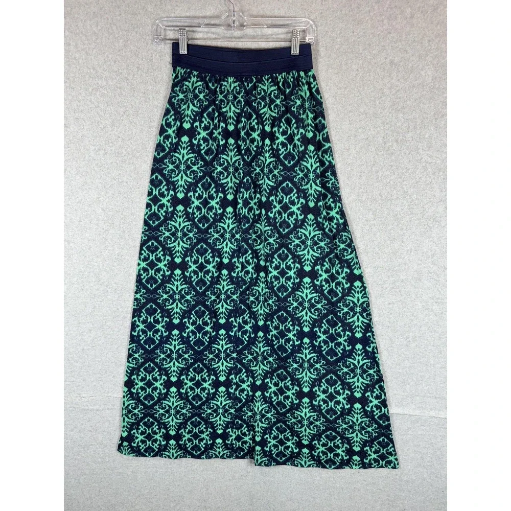 Joe B Skirt Womens Medium Blue Green A-Line Maxi Boho Stretch Elastic Waist